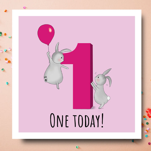 Bunny First Birthday Card