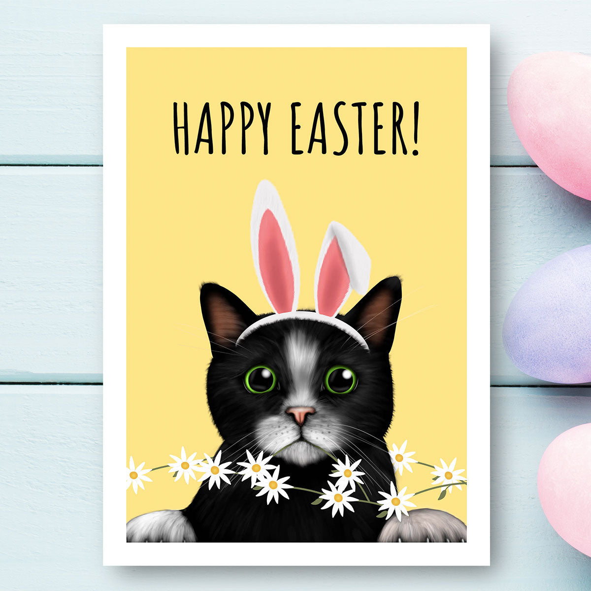 Black and White Cat Happy Easter Card