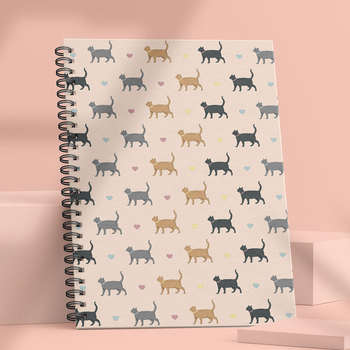 Cats and Hearts Patterned Notebook