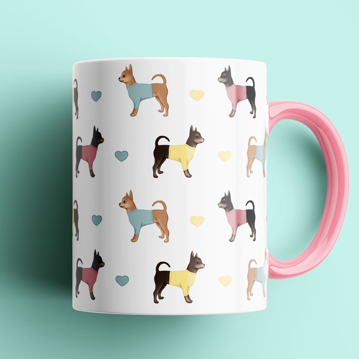 Chihuahuas and Hearts Patterned Mug