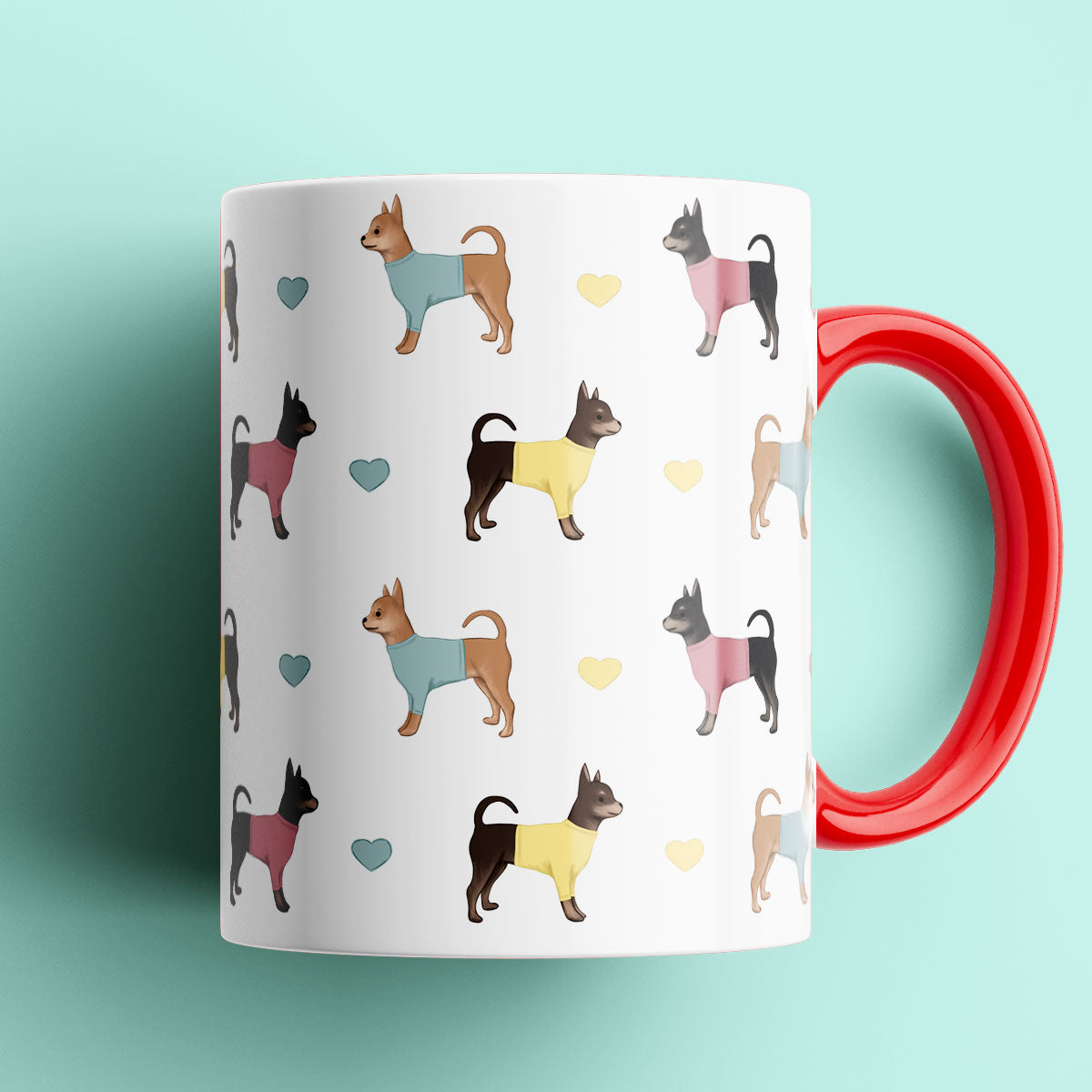 Chihuahuas and Hearts Patterned Mug