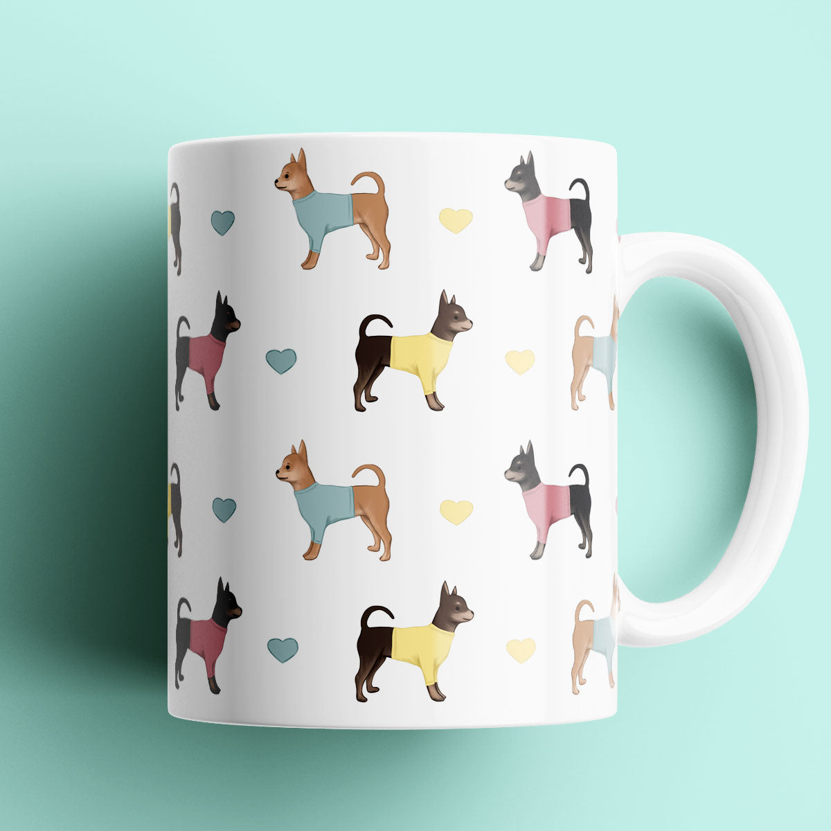 Chihuahuas and Hearts Patterned Mug