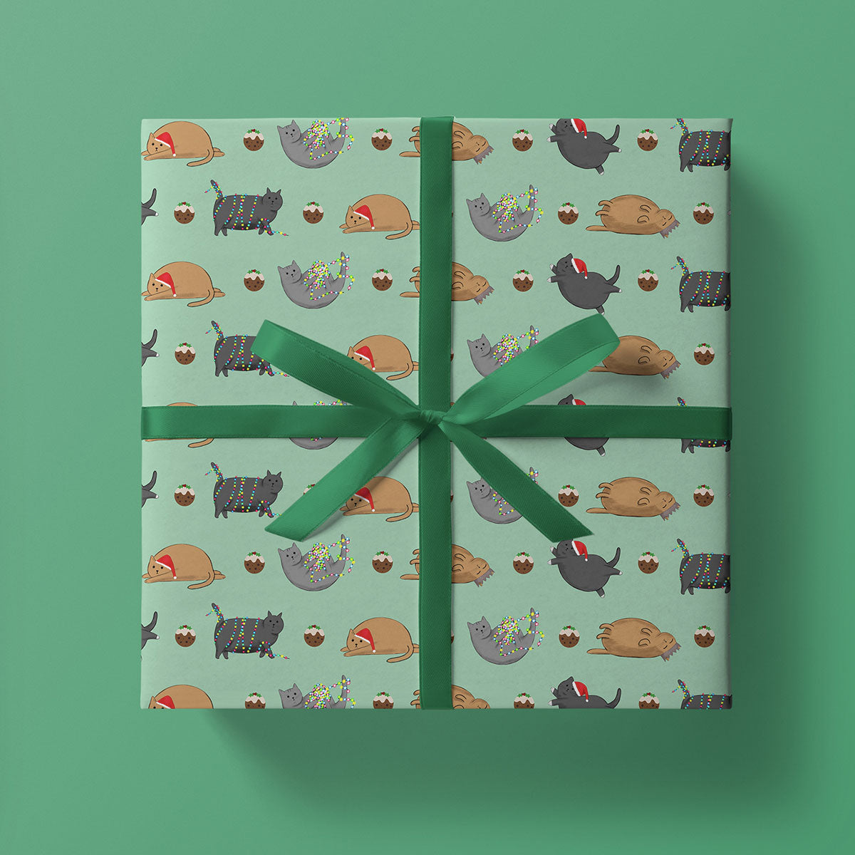 Fats cats and Christmas puddings wrapping paper by Oundle, Peterborough artist Kitty's Art