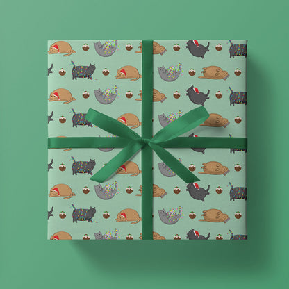 Fats cats and Christmas puddings wrapping paper by Oundle, Peterborough artist Kitty's Art