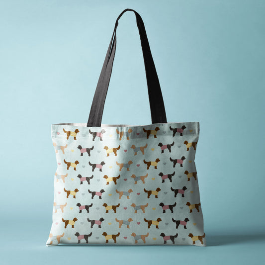 Cockapoos and Hearts Pattern Canvas Tote Bag