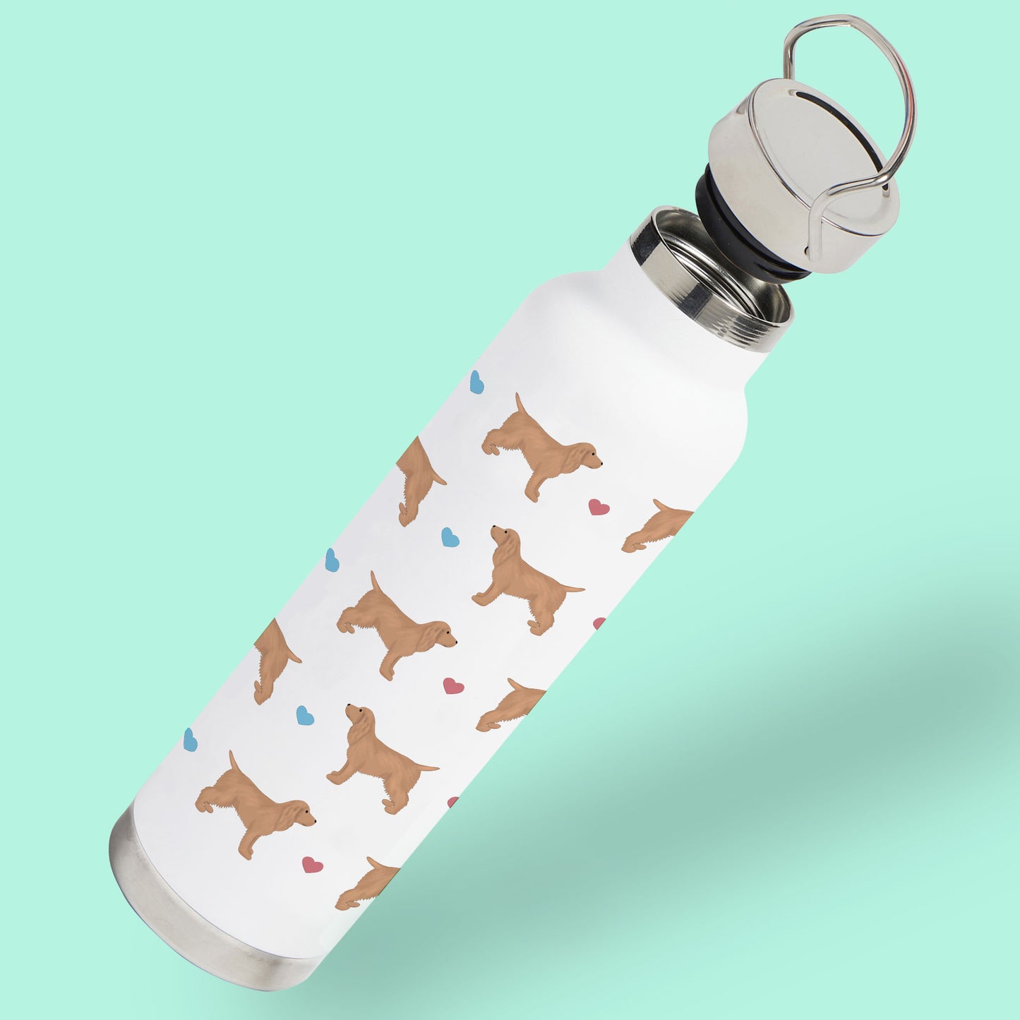 Golden Cocker Spaniels and Hearts Water Bottle