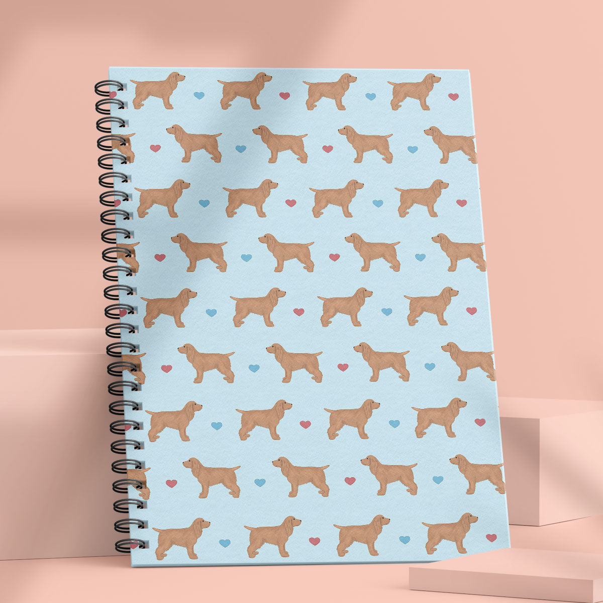 Golden Cocker Spaniels and Hearts Patterned Notebook