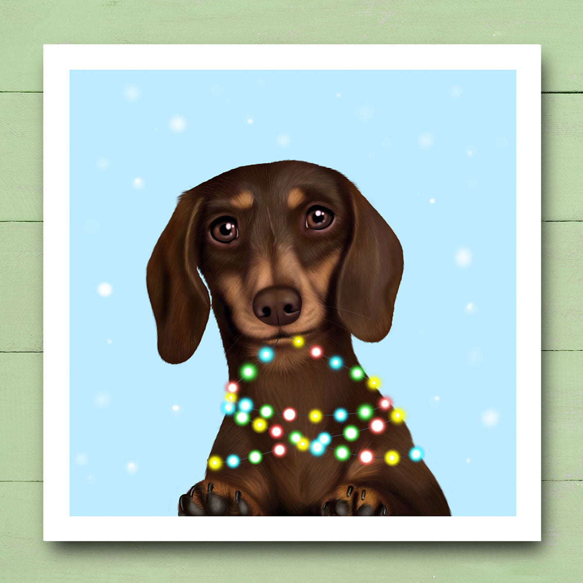 Dachshund Wrapped in Christmas Lights