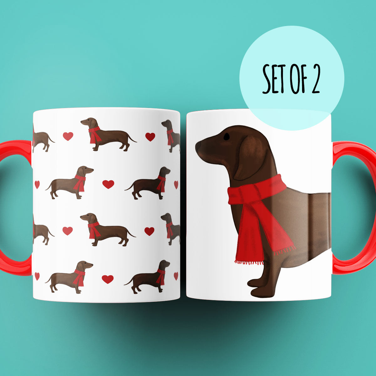 Set of Two Cosy Dachshunds Mugs