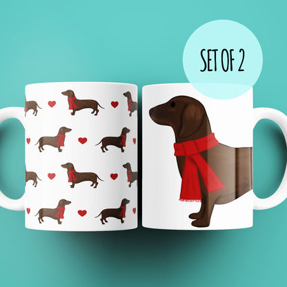 Set of Two Cosy Dachshunds Mugs