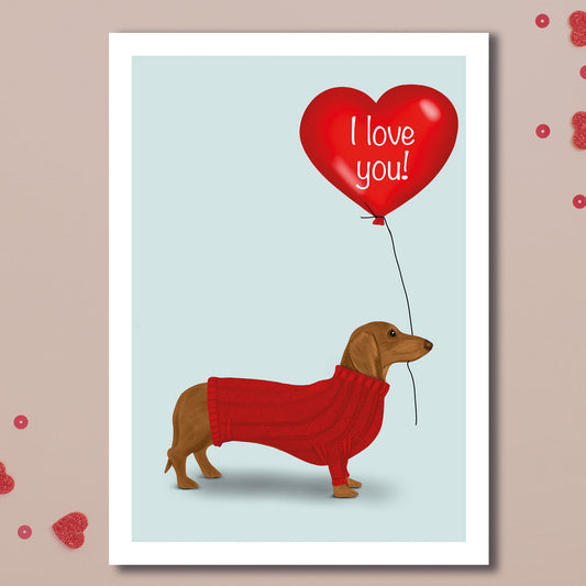 Dachshund with Heart Balloon Card