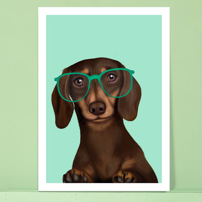 Dachshund in Glasses Card