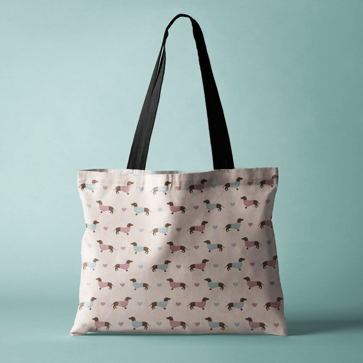 Dachshund and Hearts Canvas Tote Bag