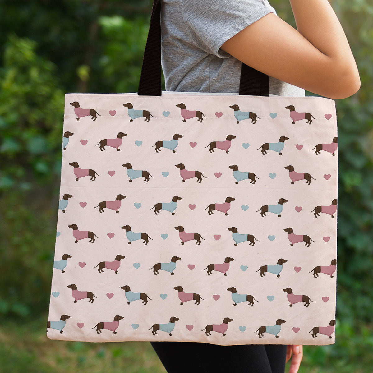 Dachshund and Hearts Canvas Tote Bag