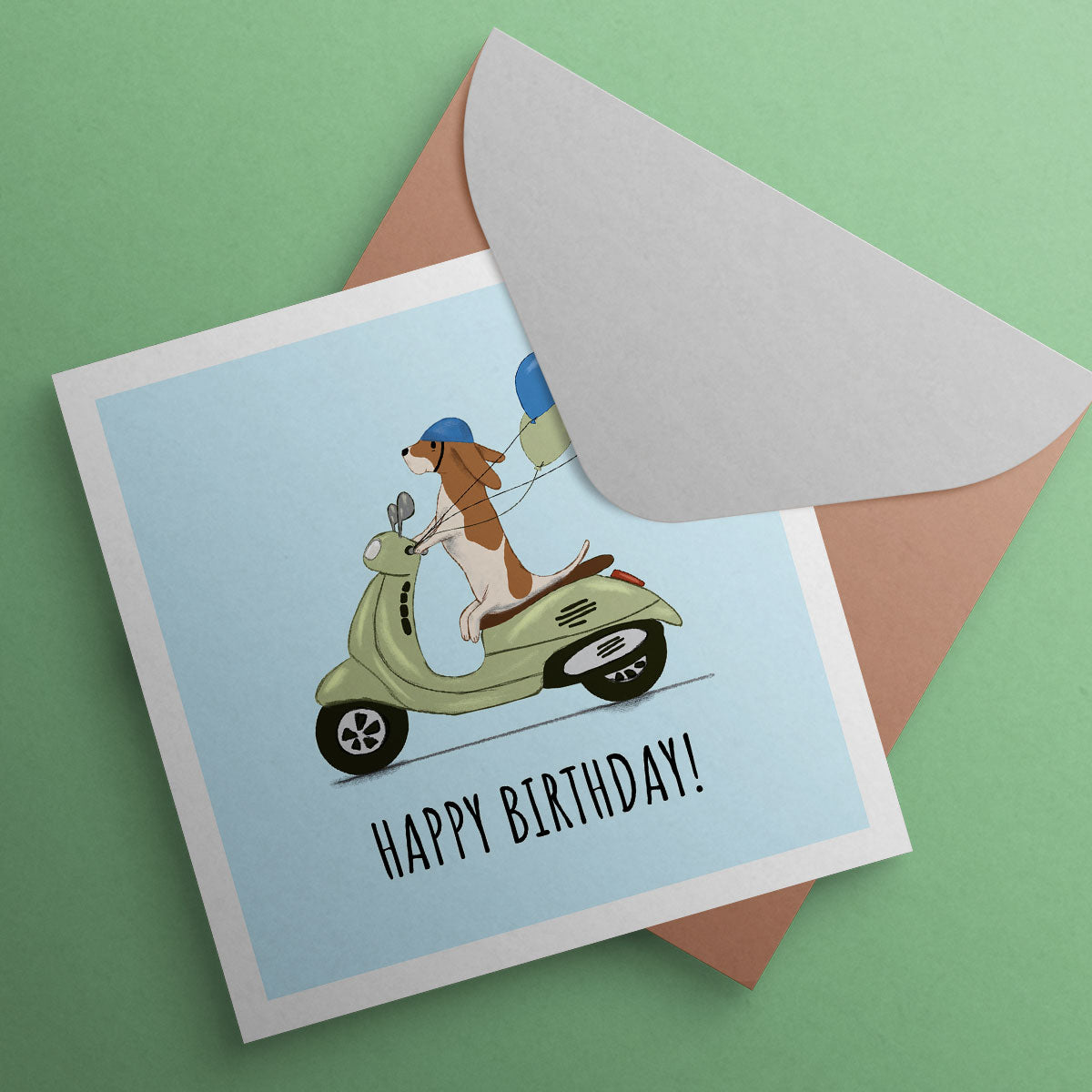 Dog on Vespa Birthday Card