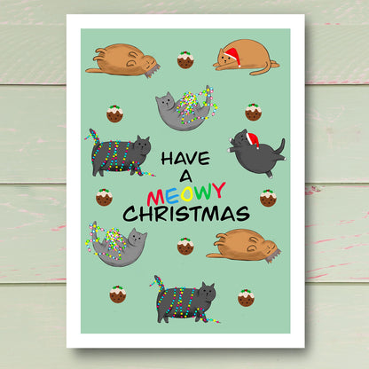 Fat Cats and Christmas Puddings Christmas Card. Illustration by Kitty's Art.