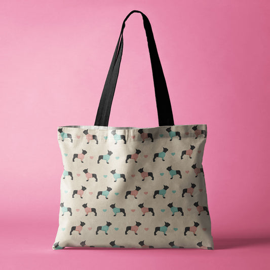 French Bulldogs and Hearts Canvas Tote Bag