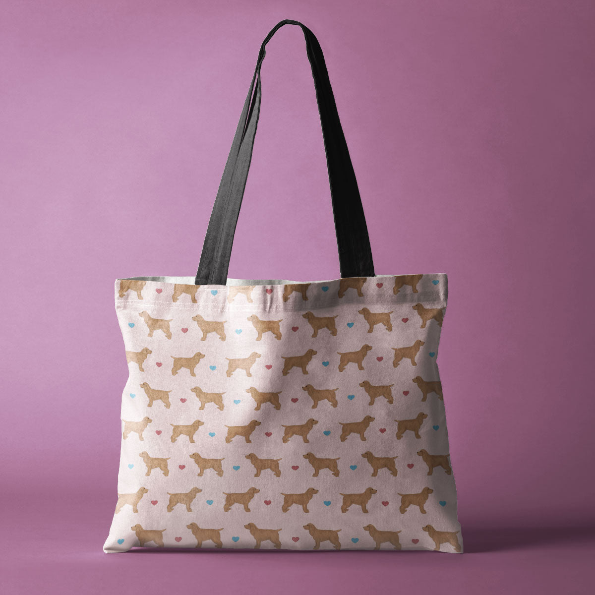 Golden Cocker Spaniels and Hearts Pattern Canvas Tote Bag