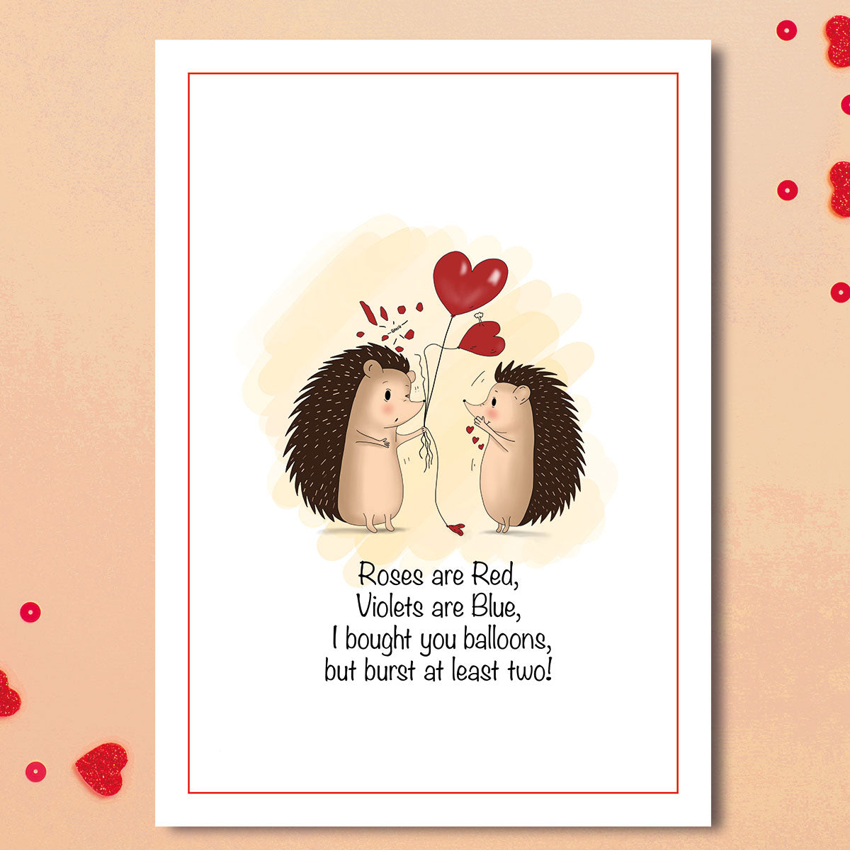 Hedgehogs with Heart Balloons Card