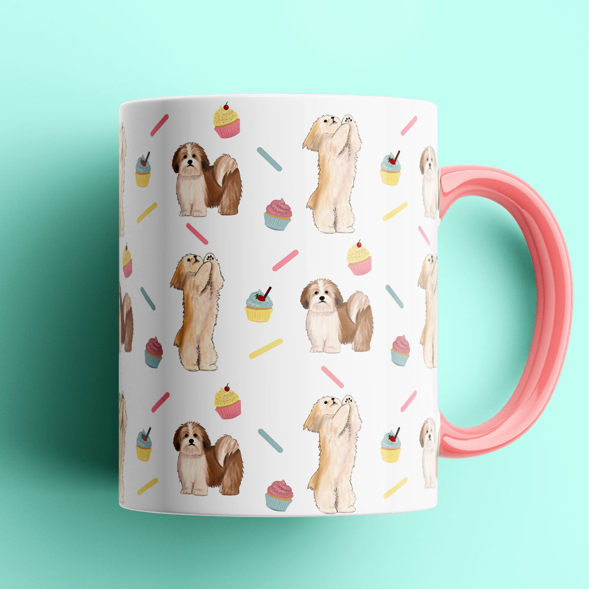 Lhasa Apso and Cupcakes Patterned Mug