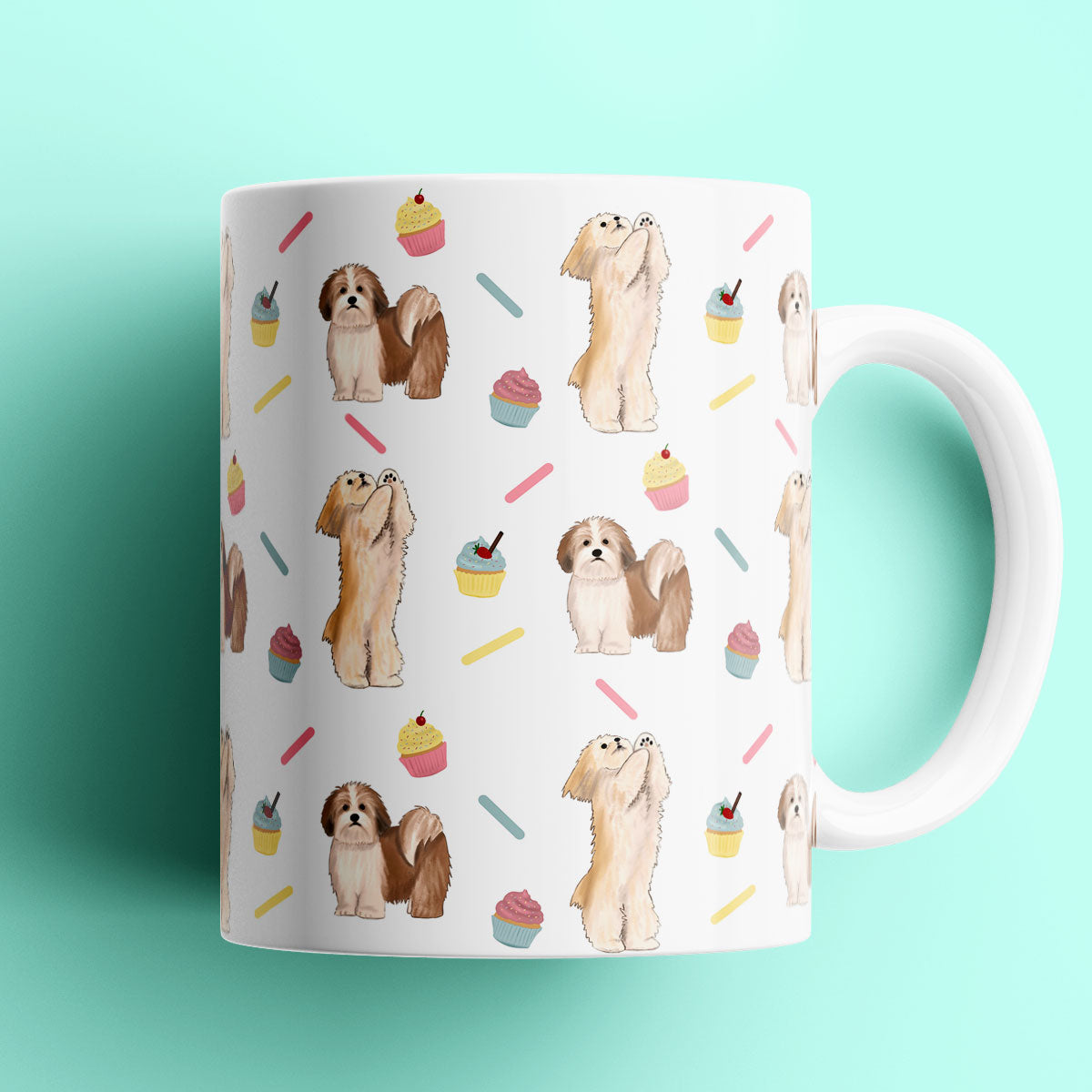 Lhasa Apso and Cupcakes Patterned Mug