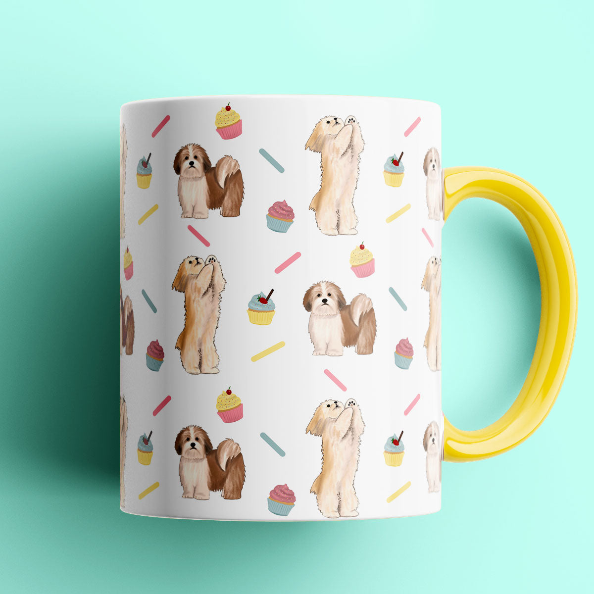 Lhasa Apso and Cupcakes Patterned Mug