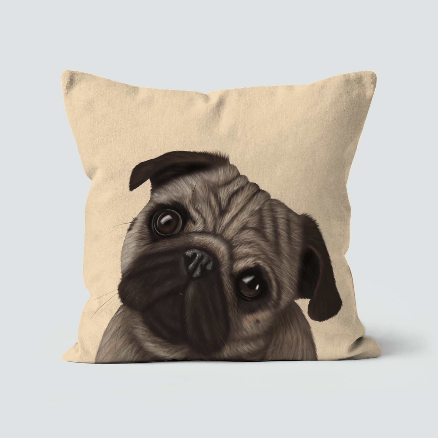 Adorable Pug illustration on cream cushion