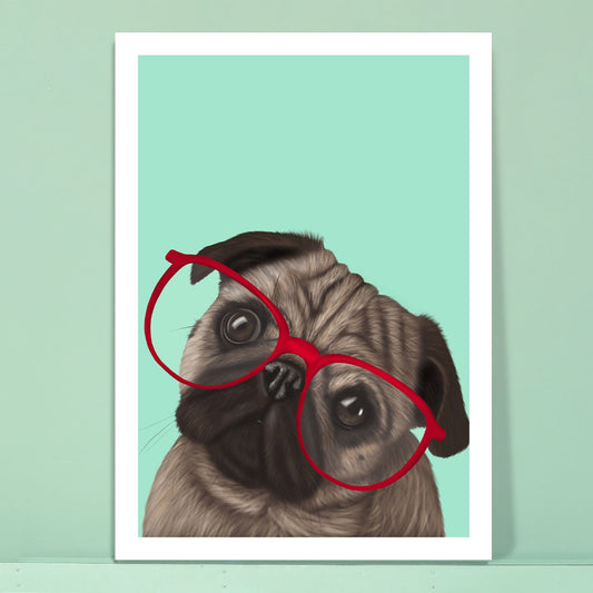 Pug in Glasses Card