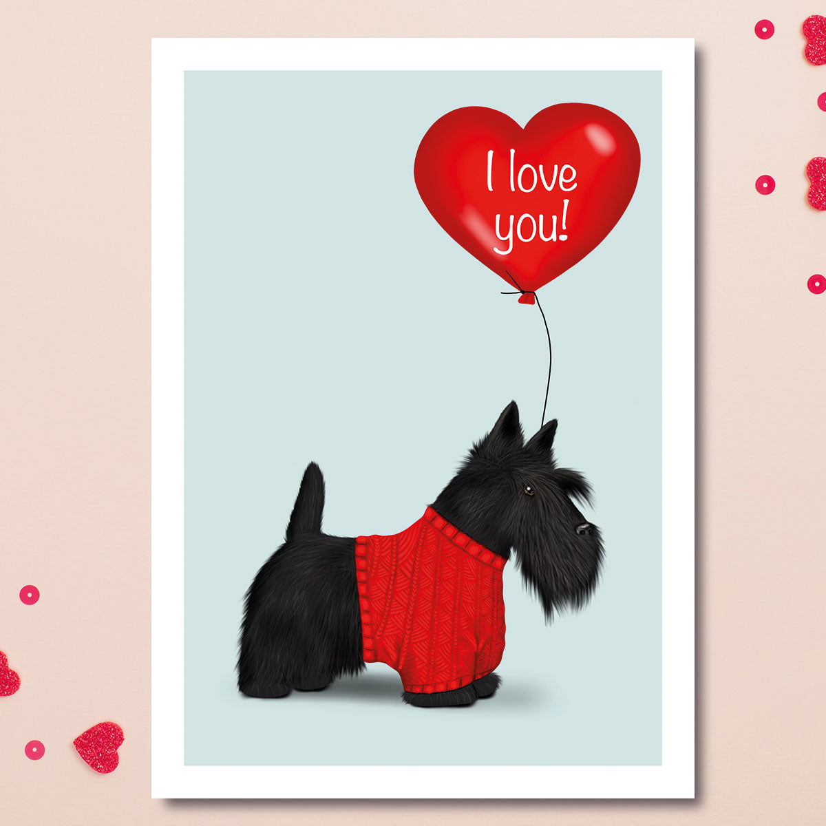 Scottie Dog Heart Balloon Card