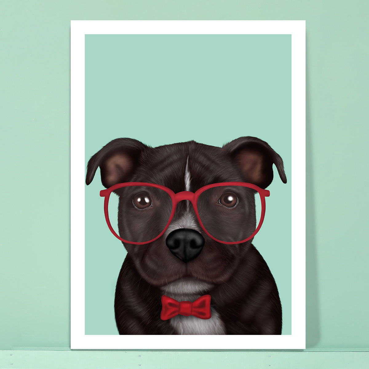 Staffordshire Bull Terrier in Glasses and Bow Tie Card