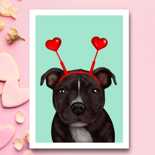 Staffordshire Bull Terrier Hearts Card