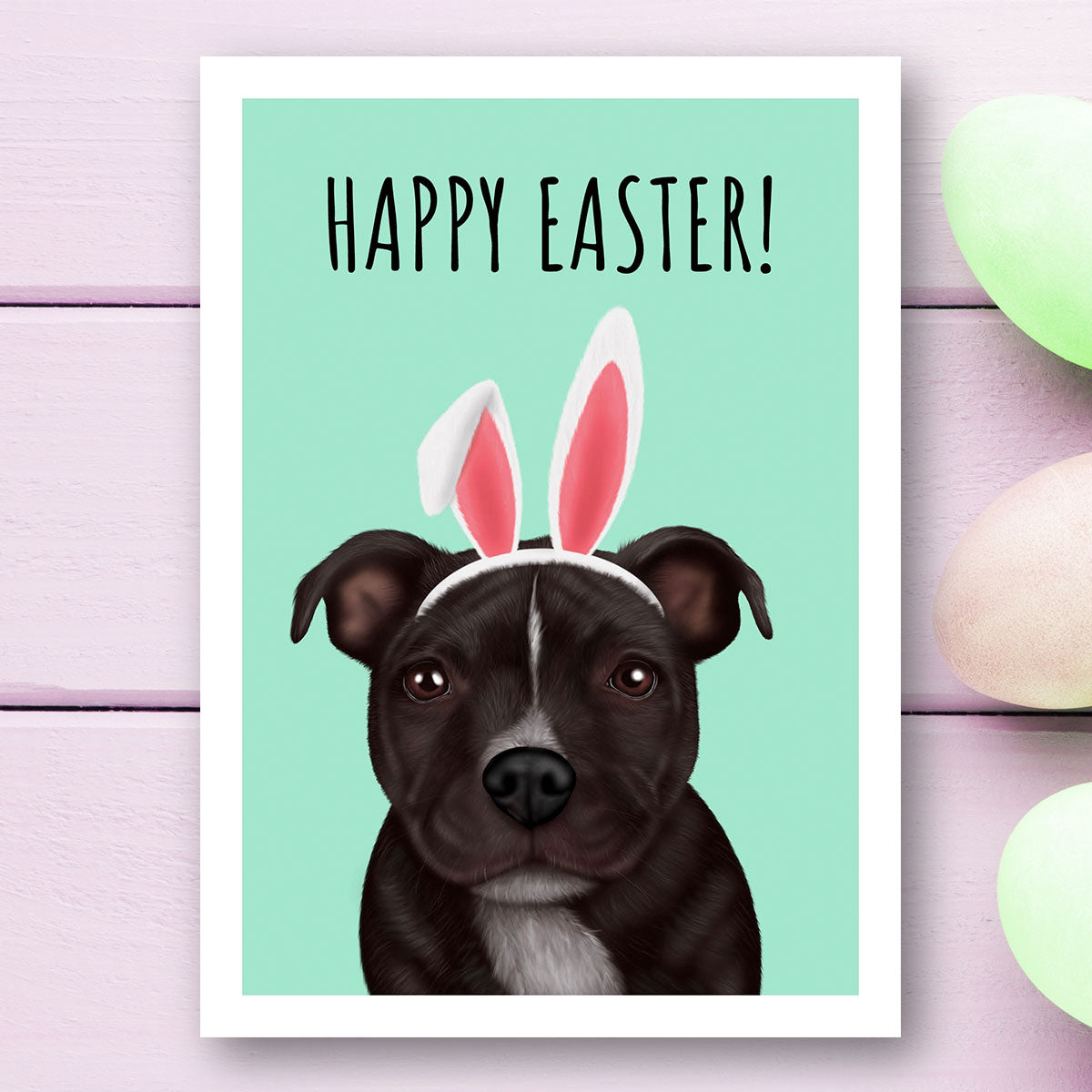 Staffordshire Bull Terrier Happy Easter Card