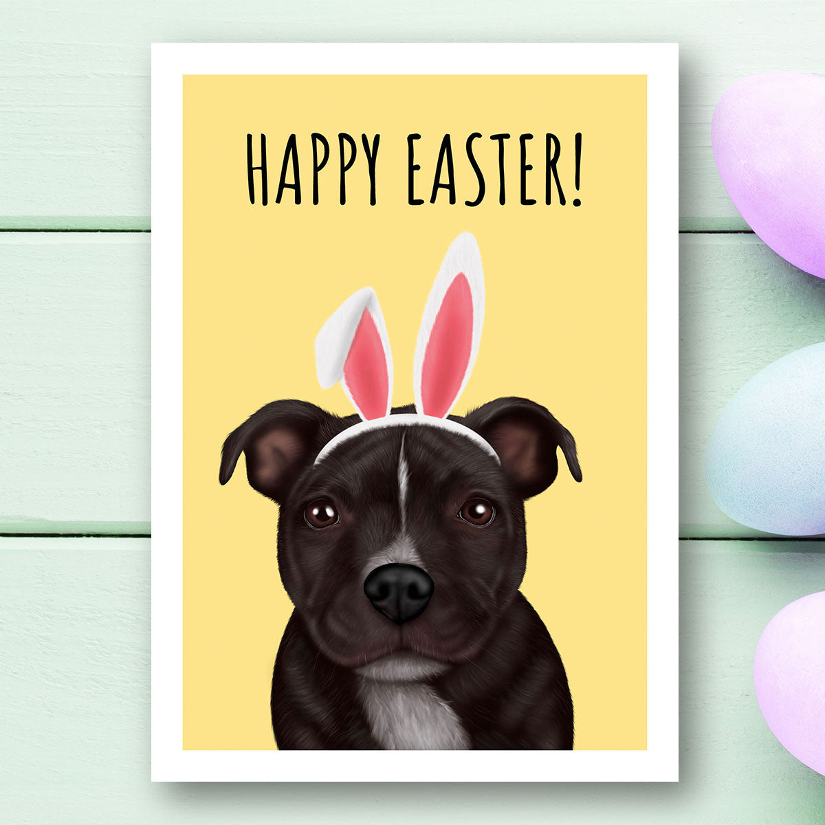 Staffordshire Bull Terrier Happy Easter Card