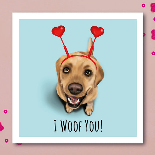 Yellow Labrador and Hearts Card