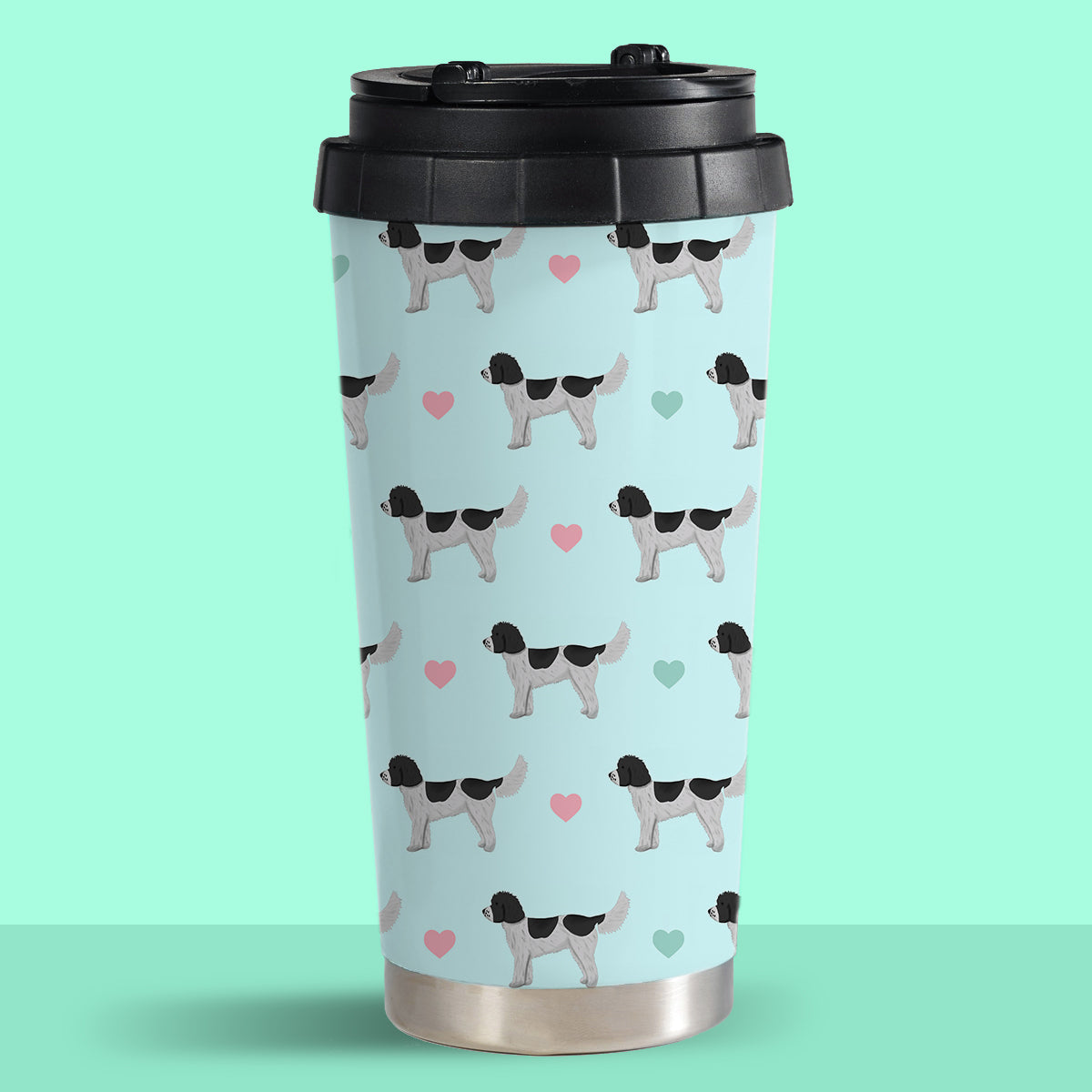 Black and White Cockapoos and Hearts Travel Mug