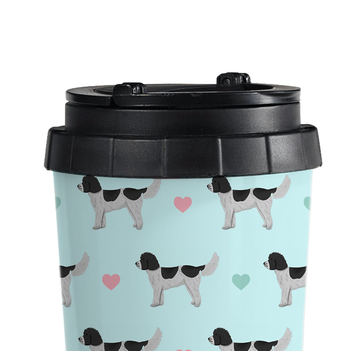 Black and White Cockapoos and Hearts Travel Mug