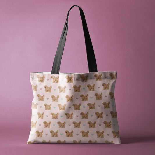 Cavapoos and Hearts Pattern Canvas Tote Bag