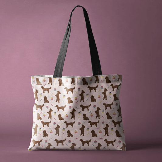 Chocolate Cockapoos and Cupcakes Pattern Canvas Tote Bag