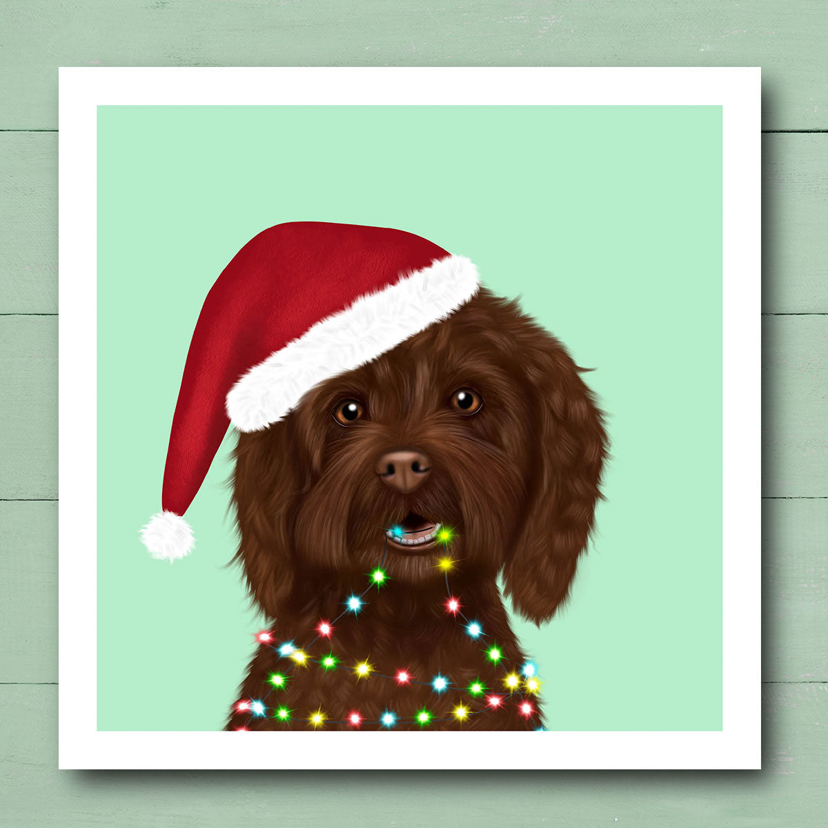 Chocolate Cockapoo in Santa Hat