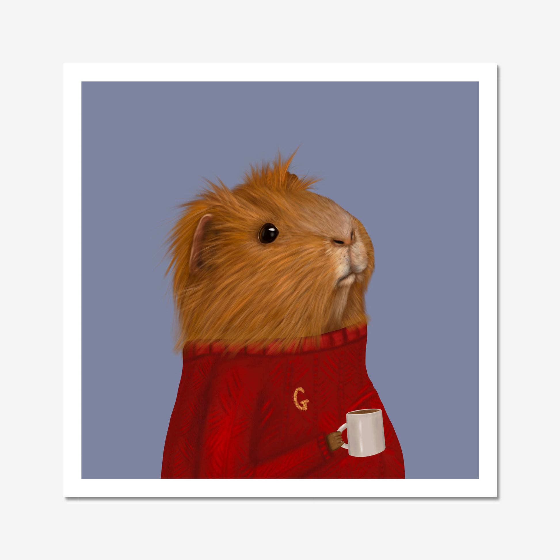 Cute and fun illustrated Guinea Pig in a Red Jumper Art print