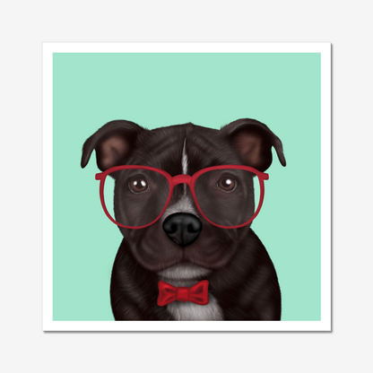 Staffy in Glasses - Art Print