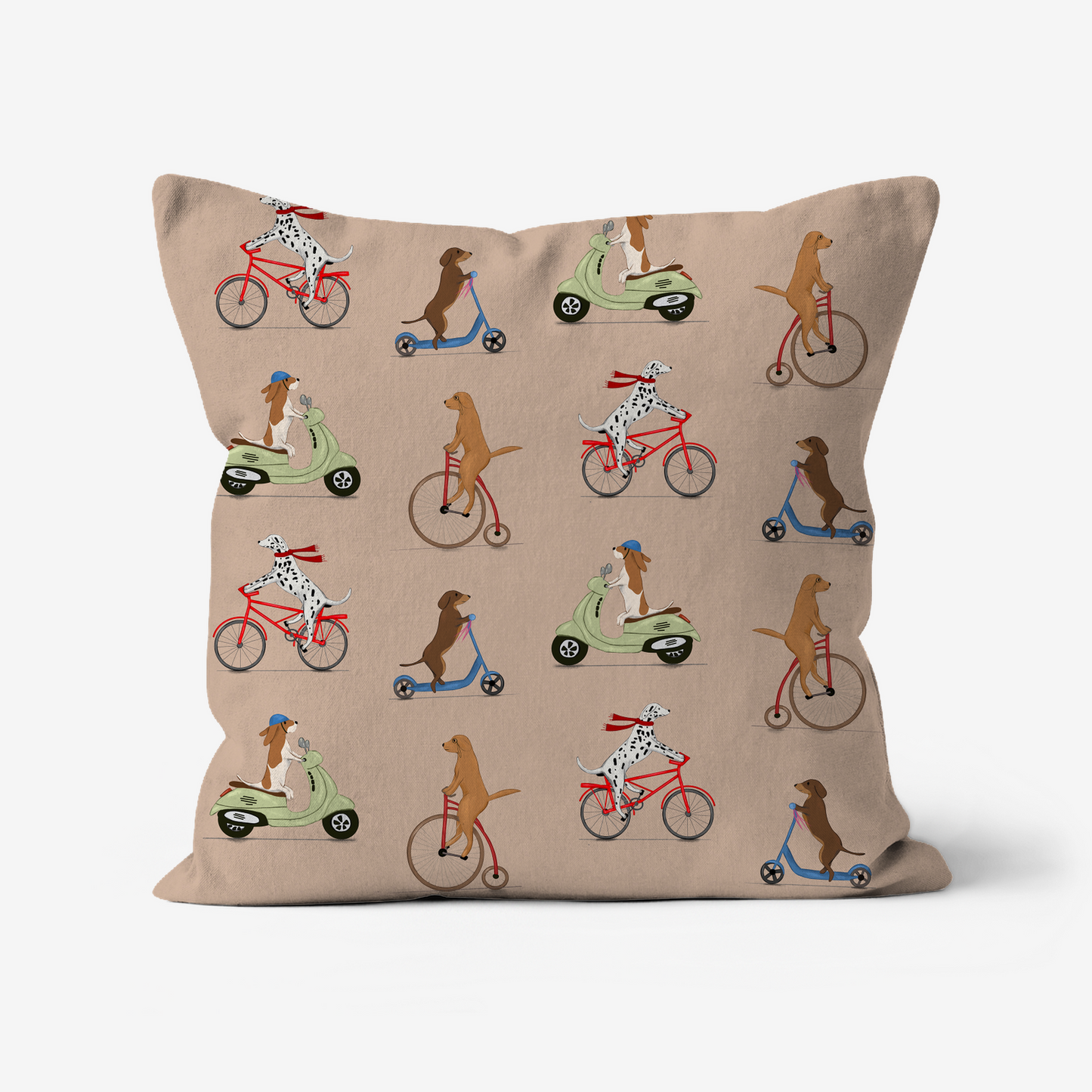 Dogs On Bikes Pattern Cushion