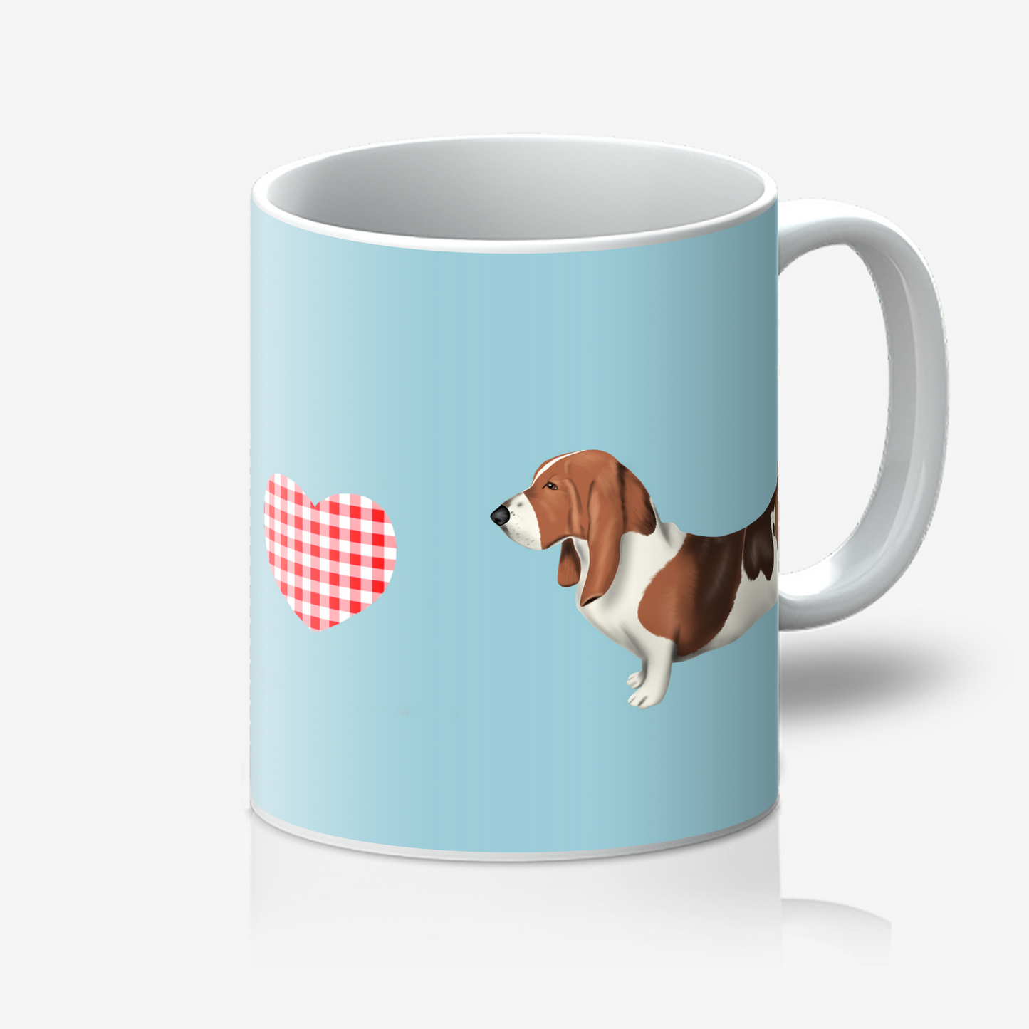 Cute Illustrated Basset Hound with Gingham heart by Kitty's Art