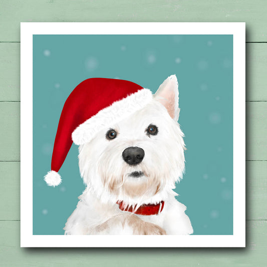 West Highland Terrier in Santa Hat